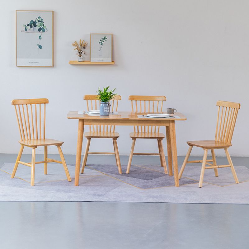 Contemporary Rectangle Dining Table Rubberwood Solid Wood Table with Double Pedestal