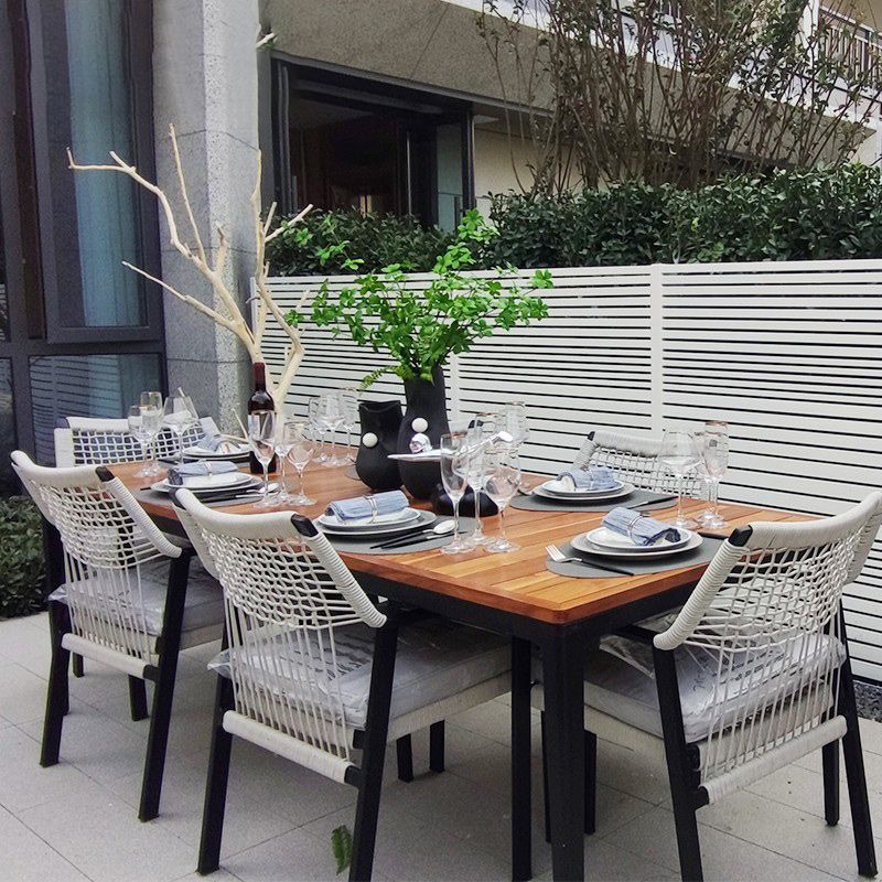 Industrial Outdoors Dining Chairs with Rattan Back and Aluminum Base