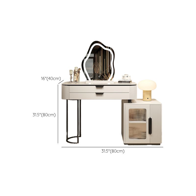 Contemporary Stone Top Vanity Table Set with Mirror and Stool Glam Slate Dressing Table