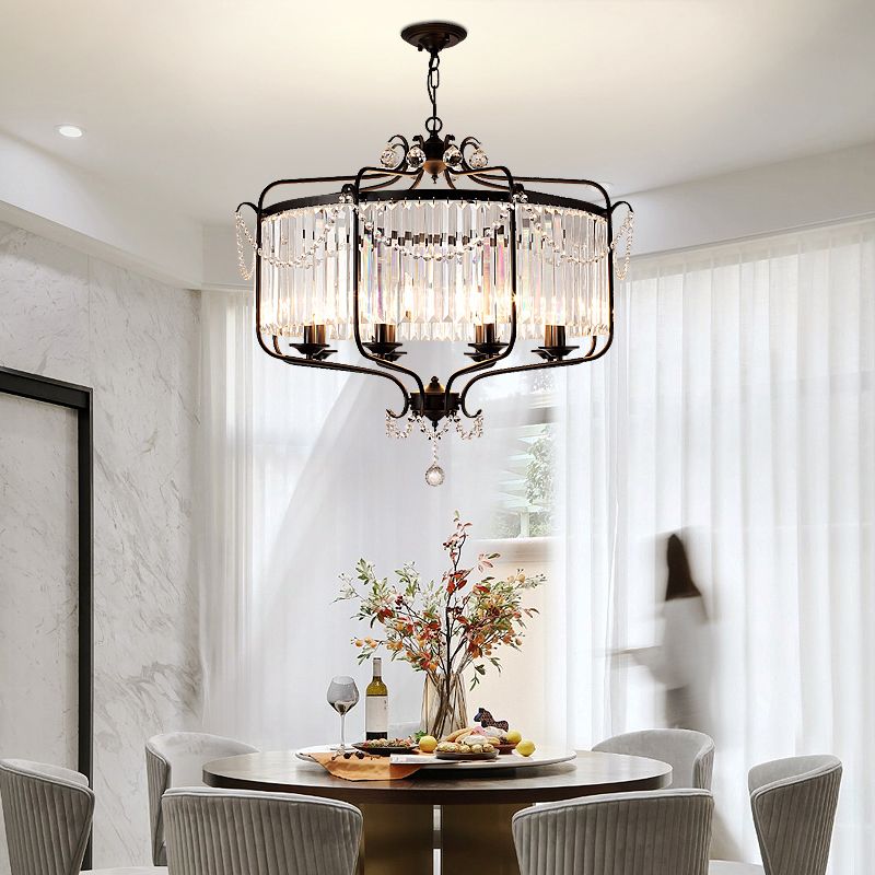 Clear K9 Crystal Chandelier Vintage Black Round Dining Room Hanging Light Fixture