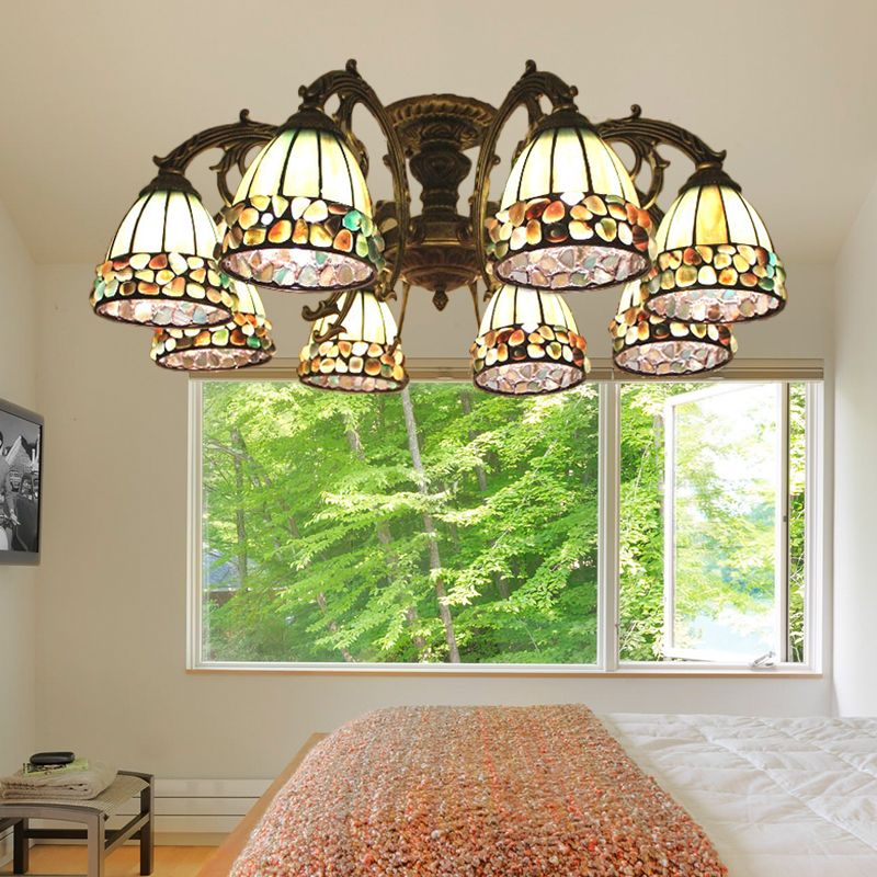 Tiffany Dome Semi Flush 5/8 lumières Vitrail Art près du plafond Éclairage en vert