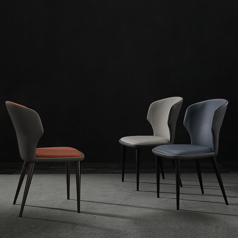 Modern Restaurant Leather Side Chair Matte Finish Wingback Dining Chair