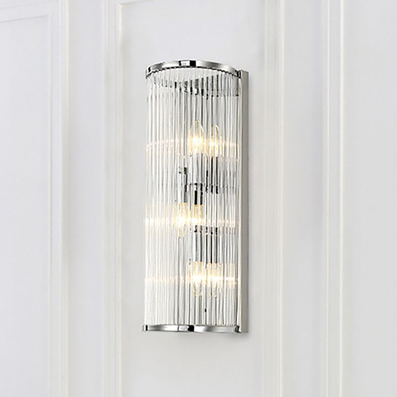 3 Lights Bedroom Wall Sconce Fixture Modernist Style Chrome Finish Wall Light with Cylinder Clear Crystal Shade