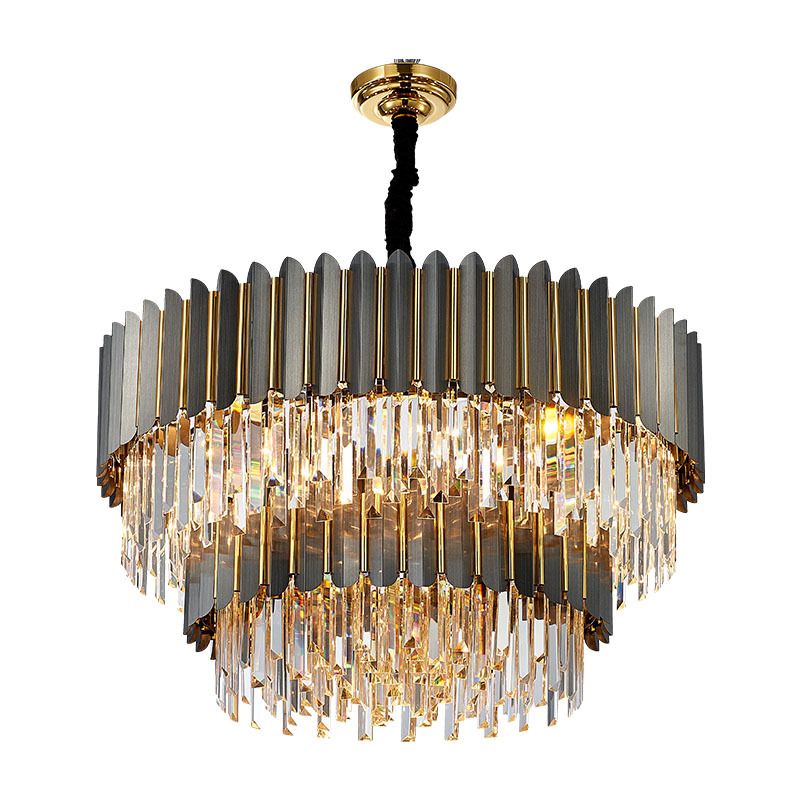 Geometric Chandelier Light Simplicity Tri-Prism Crystal Living Room Pendant Light Fixture in Black