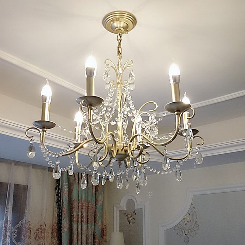 Candlestick French Style Chandelier Lighting Clear Crystal Multi Lights Metal Hanging Ceiling Light in Gold