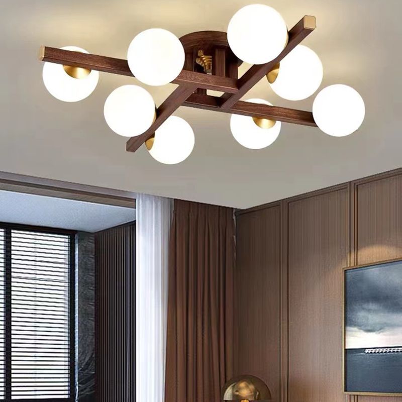 Modern Simple Ceiling Lamp Wooden Ball Shape Shade Ceiling Light for Living Room