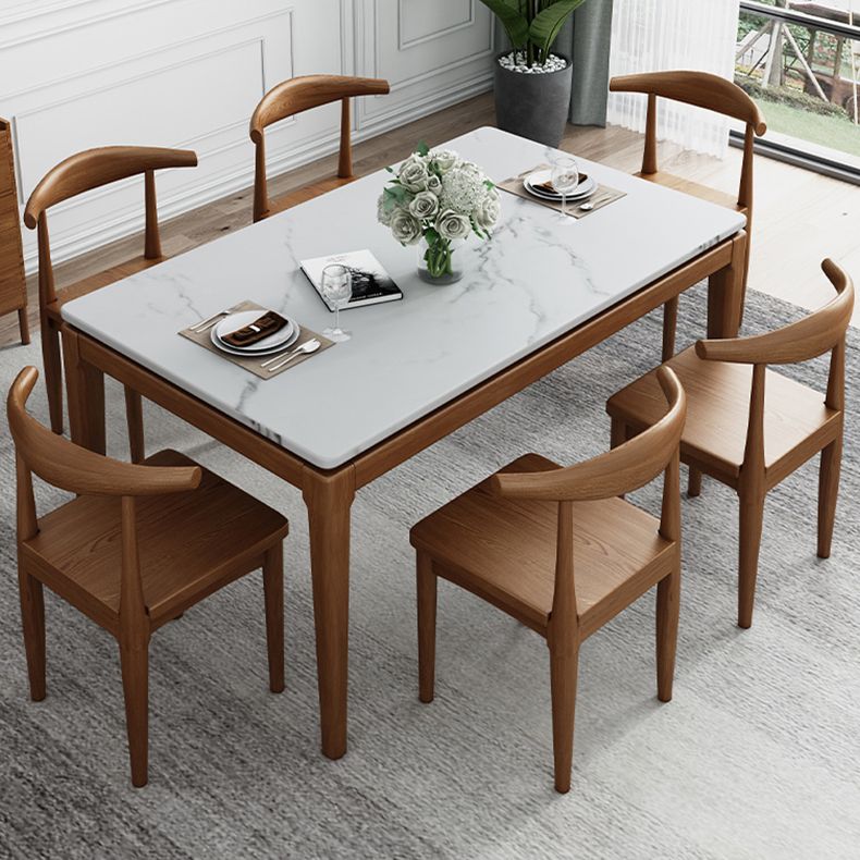 Mid-Century Rectangle Dining Table Stone Top Dining Table for Dining Room