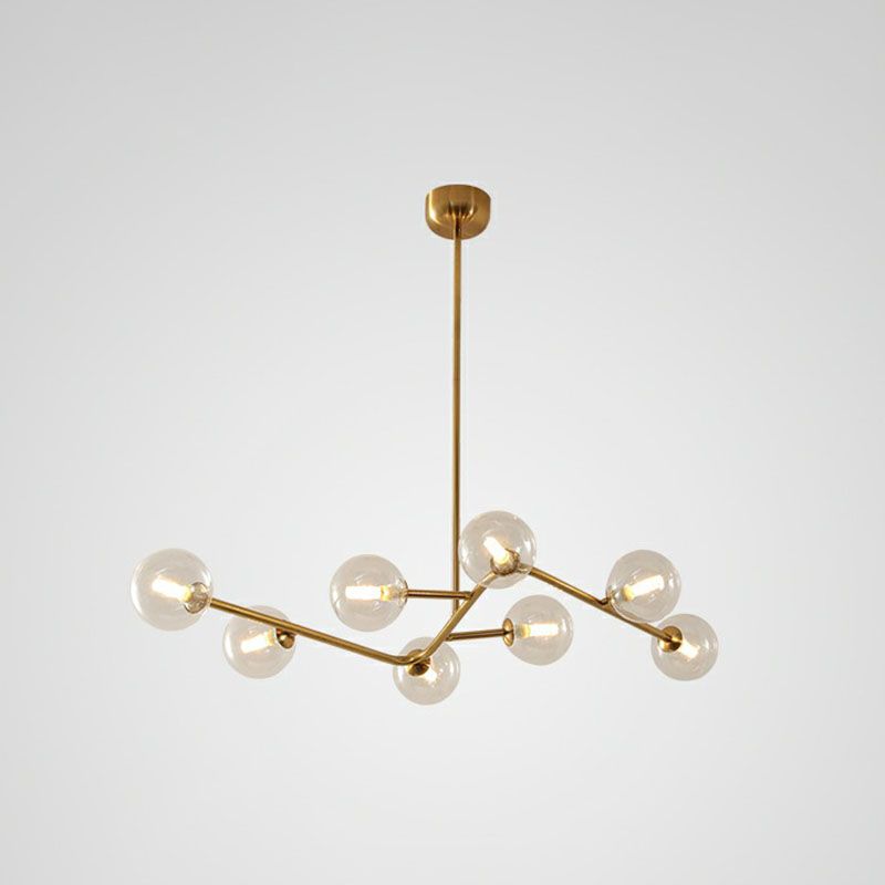 Molecule kroonluchter met messing afwerking Eenvoud 8 lampen Metalen ophanglamp met bolglazen kap