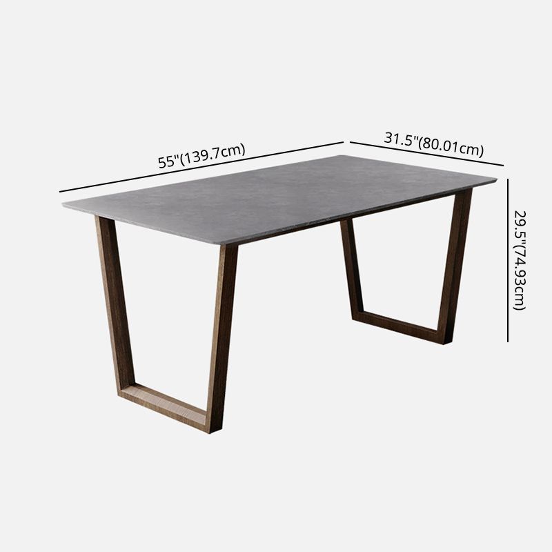 Scandinavian Sintered Stone Dining Table Set Rectangular Dining Table with Solid Wood Base