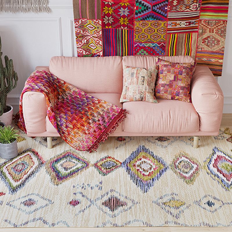 Bohemian Geometric Pattern Rug Multicolor Polyester Rug Machine Washable Non-Slip Backing Area Rug for Living Room