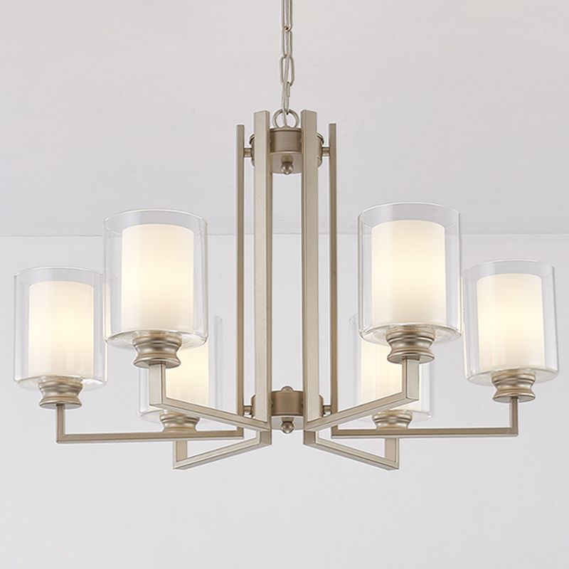 Cilinderglas kroonluchter verlichtingsarmaturen multi -lichten moderne stijl hanglamp in goud in goud