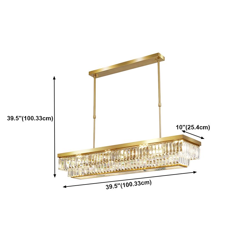 Modern Style Rectangle Shape Island Light Crystal 4 Light Island Lighting in Gold
