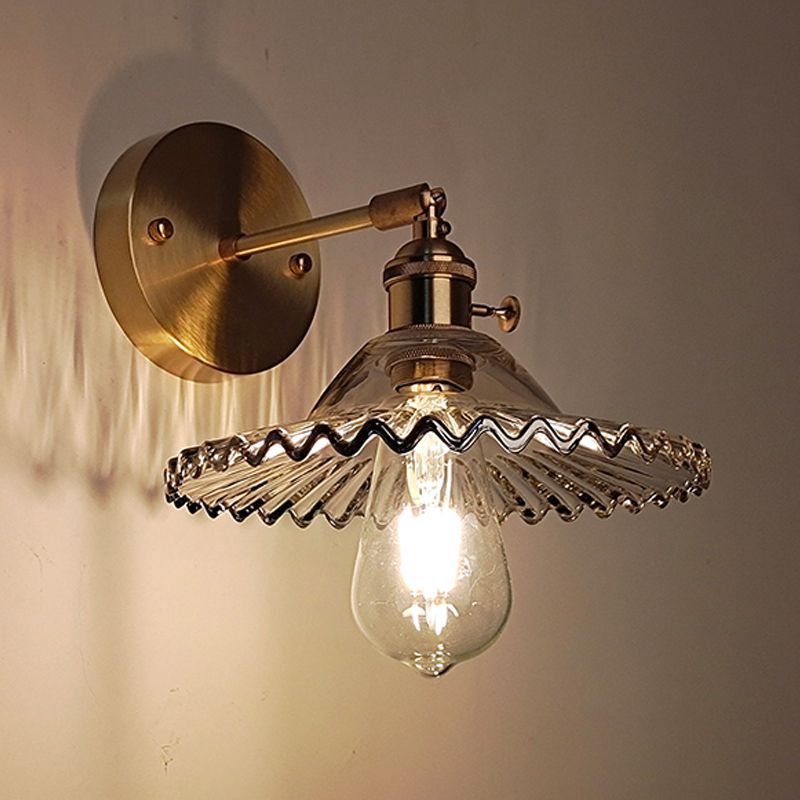 Brass Scalloped Wall Lighting Industrial Smoked Glass 1 Light Living Room Sconce Light Fixture