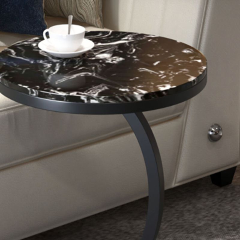 Modern Round Marble Top End Table 23.62" Tall Metal C Side Table