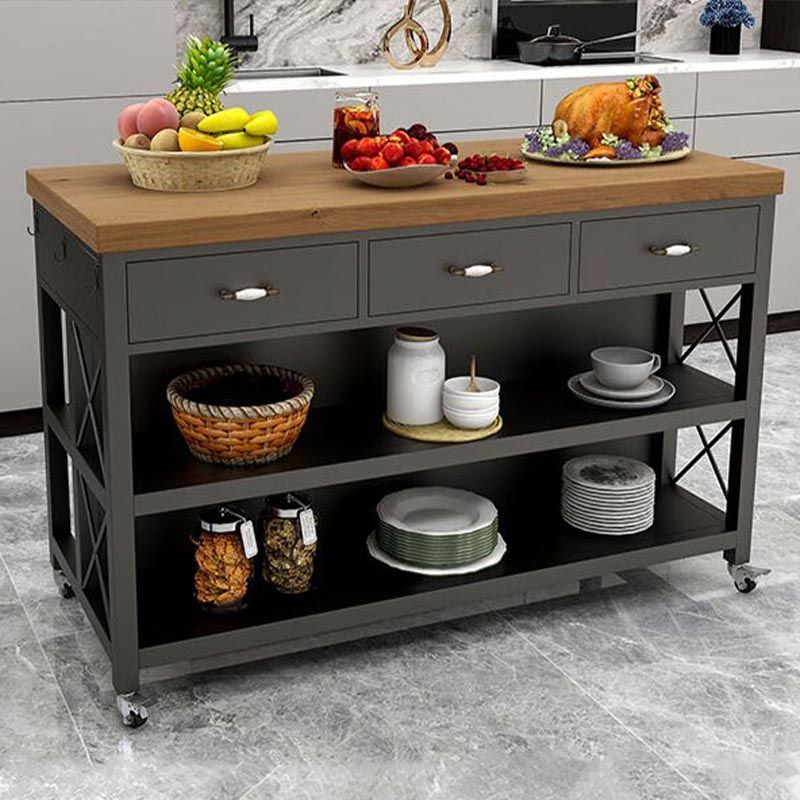 Modern Rolling Kitchen Cart Wood Rectangular Kitchen Island Cart with Drawer