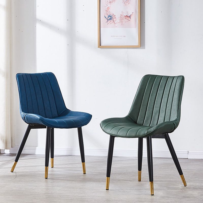 Contemporary Kitchen Dining Side Chair Leather Solid Back Chairs with Metal Legs