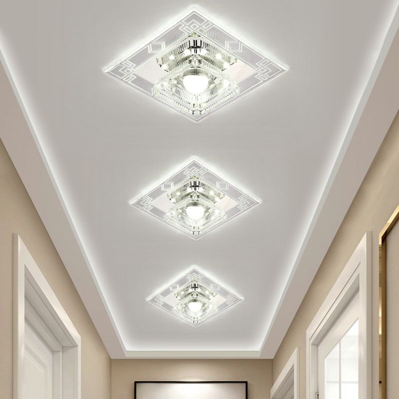 Crystal Squared LED Flush Mount Modern Clear Flushmount Ceiling Light for Entryway