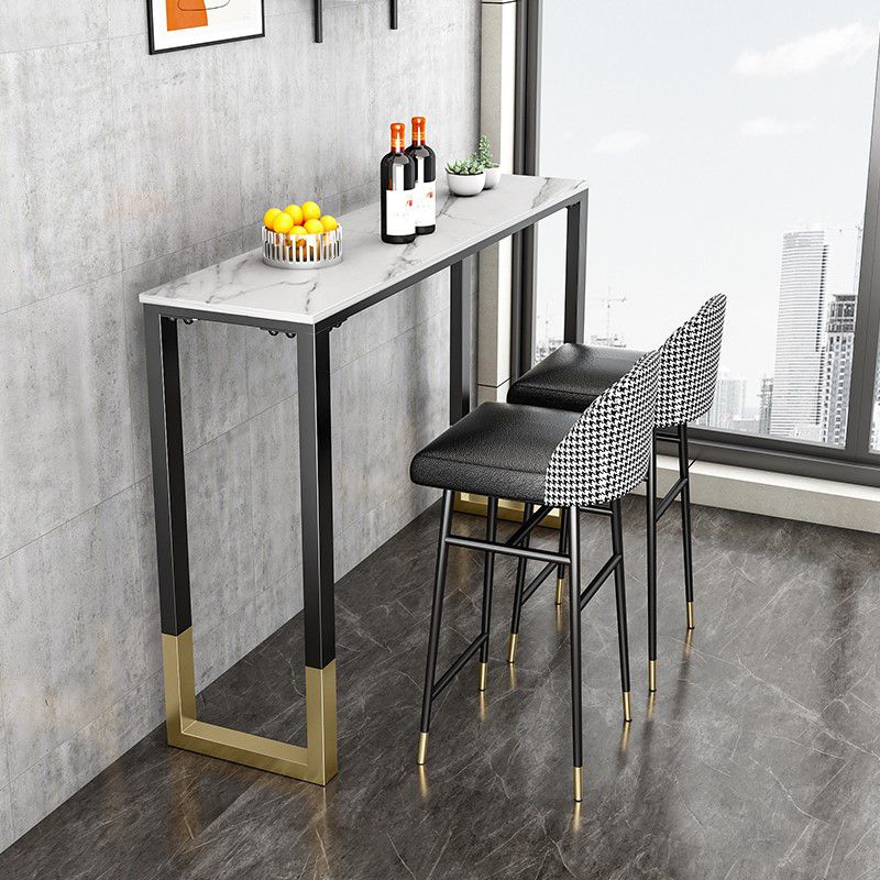 Glam Style Bar Table 42-inch Height Stone Top Bistro Table with Gold Pedestal