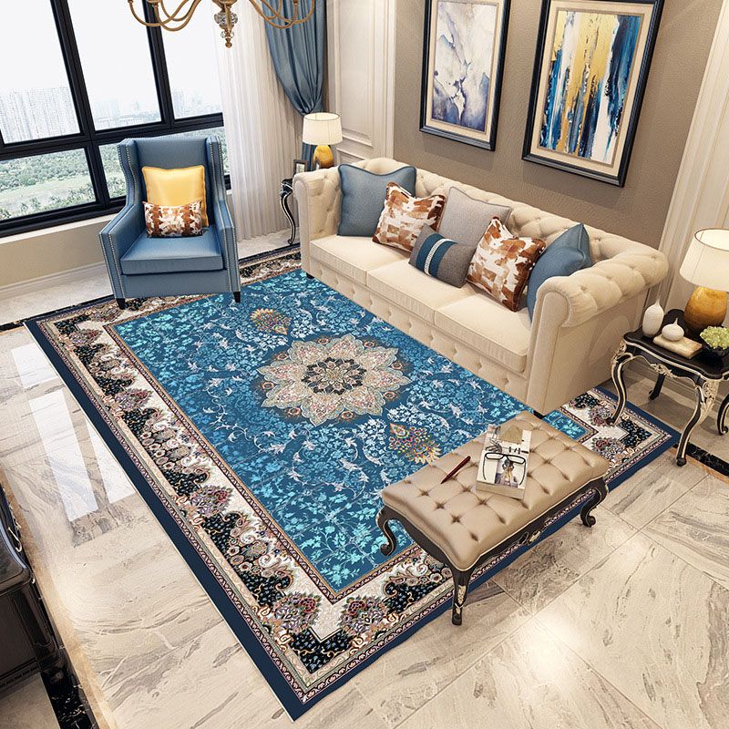 Mid-Century Indoor Rug Classic Floral Printed Carpet Stain Resistant Area Carpet for Living Room