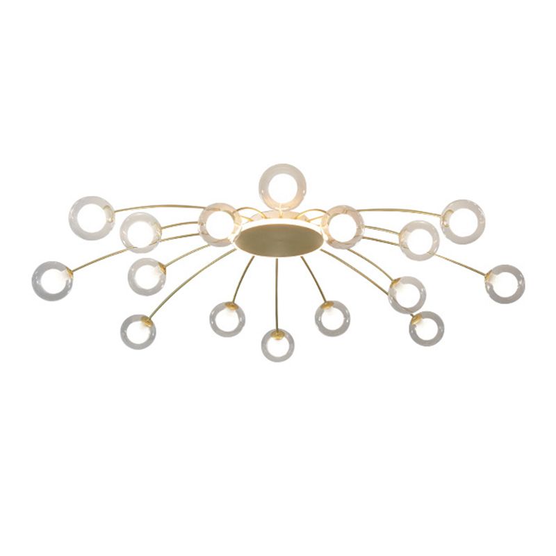Glass Shade LED Semi Flush Mount in Modern Creative Style Sputnik Metal Ceiling Light in Gold