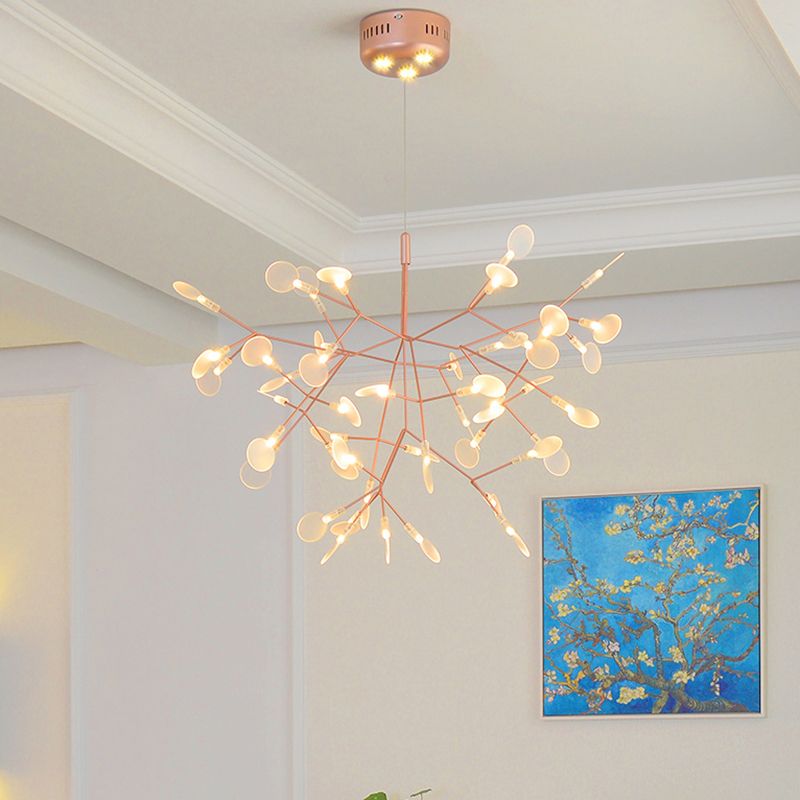 Stainless Steel Leaf Chandelier Minimalist Rose Gold LED Hanging Lamp for Restaurant