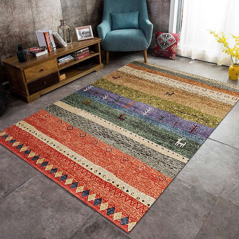 Boho-Chic Living Room Rug Multi Color Geometric Pattern Indoor Rug Anti-Slip Backing Easy Care Area Rug