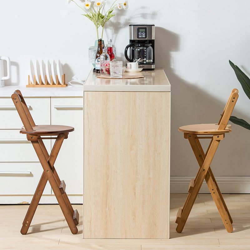 Contemporary Folding Dining Stools Solid Wood Bar Stools with Footrest