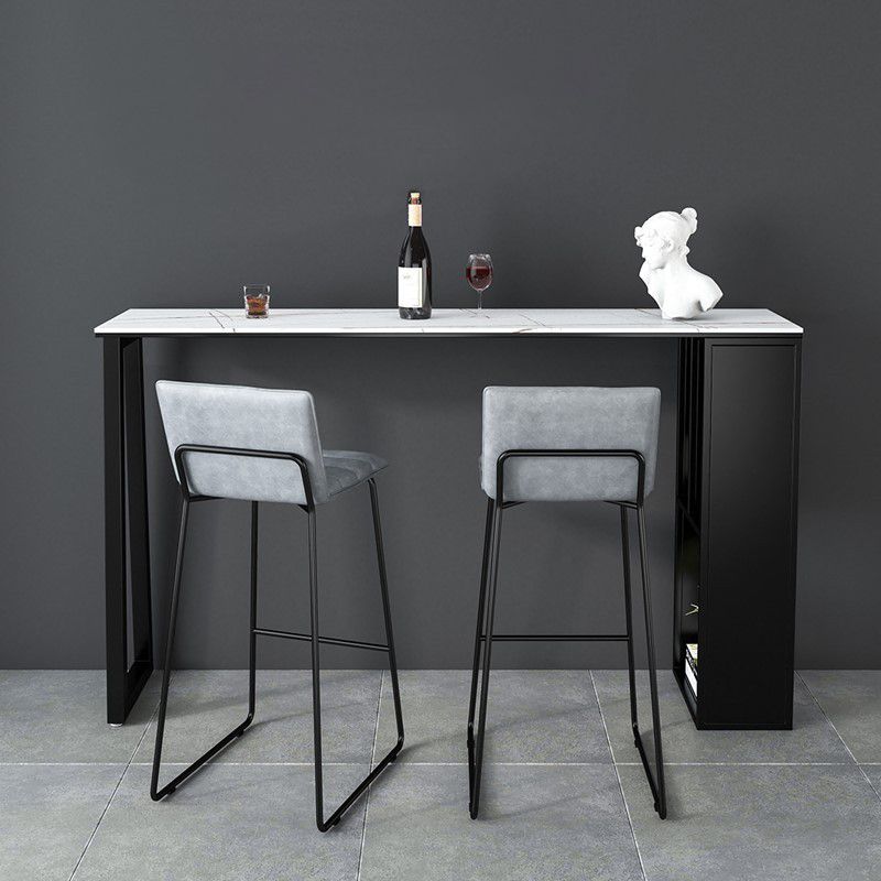 Modern Rectangle Metal Pub Table Double Pedestal Bar Height Cocktail Table