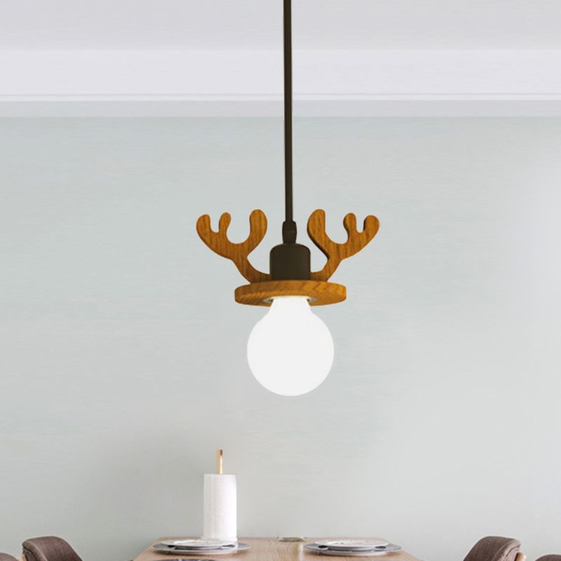 Antler Ceiling Pendant Macaroon Iron 1 Bulb Black Suspended Lighting Fixture with/without Shade