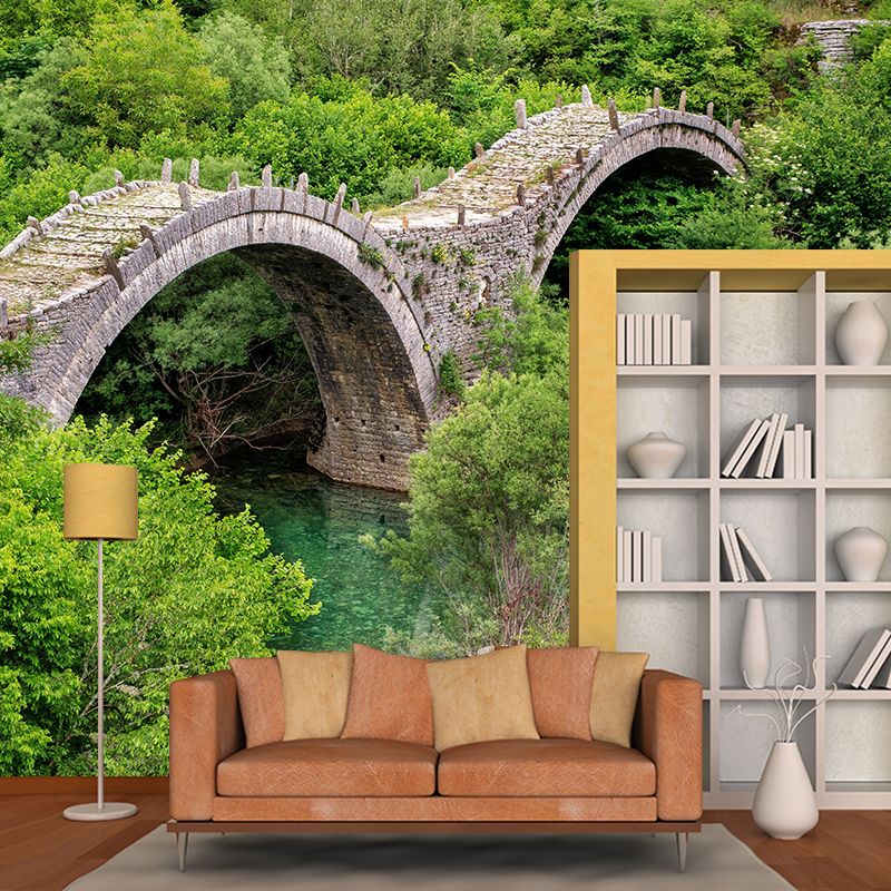 Contemporary Stone Bridge Architecture Mural Wallpaper Stain Resistant for Sitting Room