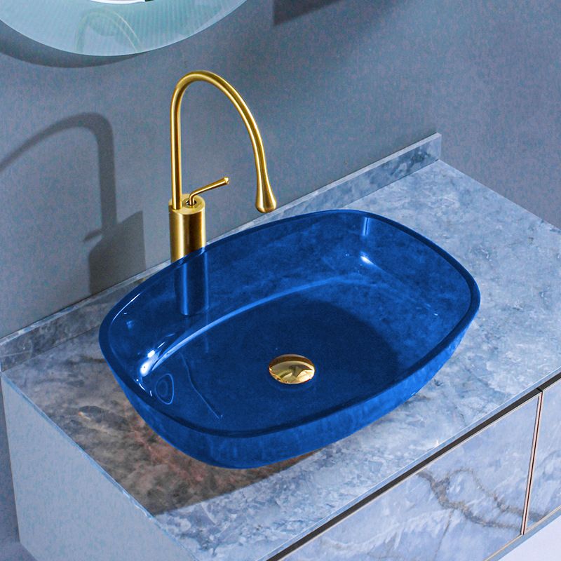 Contemporary Bathroom Sink Glass Oval-Shape Vessel Bathroom Sink with Pop-Up Drain