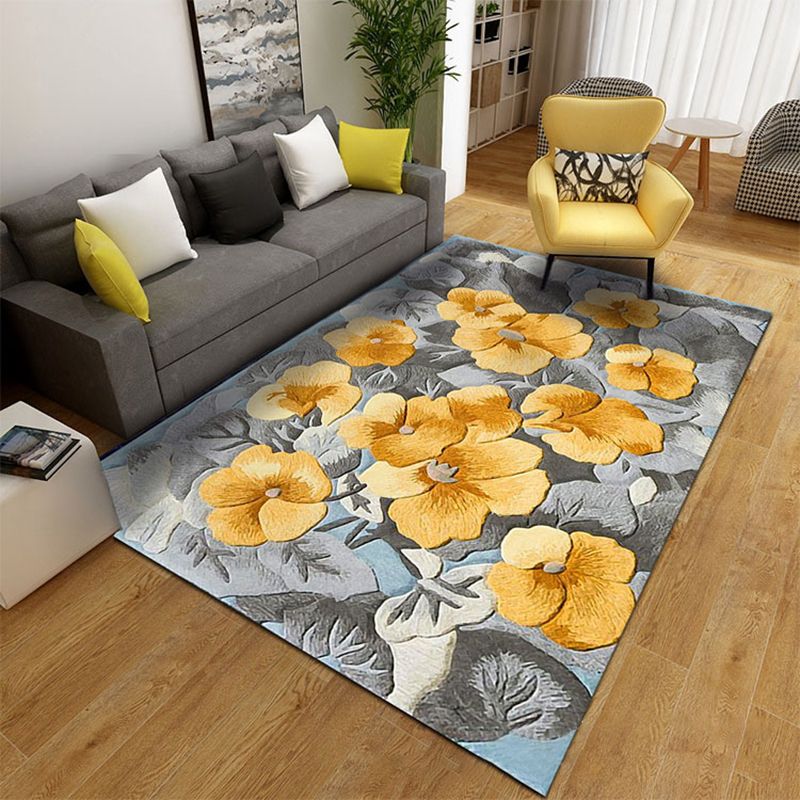 Gorgeous Floral Print Indoor Rug Contemporary Stylish Carpet Polyester Non-Slip Backing Rug for Home Decor