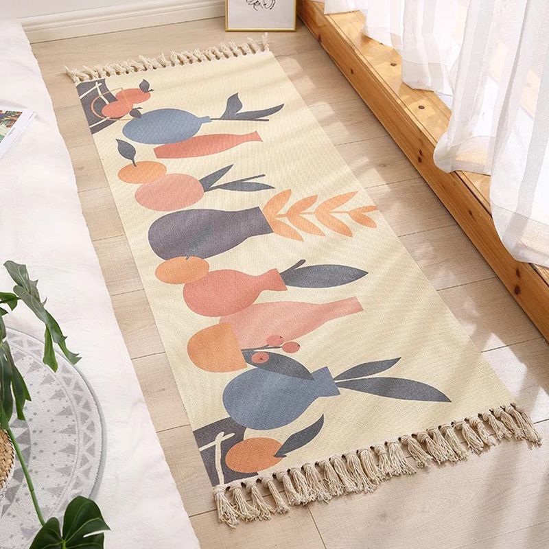 Apricot Tone Modern Indoor Rug Cotton Geometric Print Carpet Easy Care Rug for Home Decoration