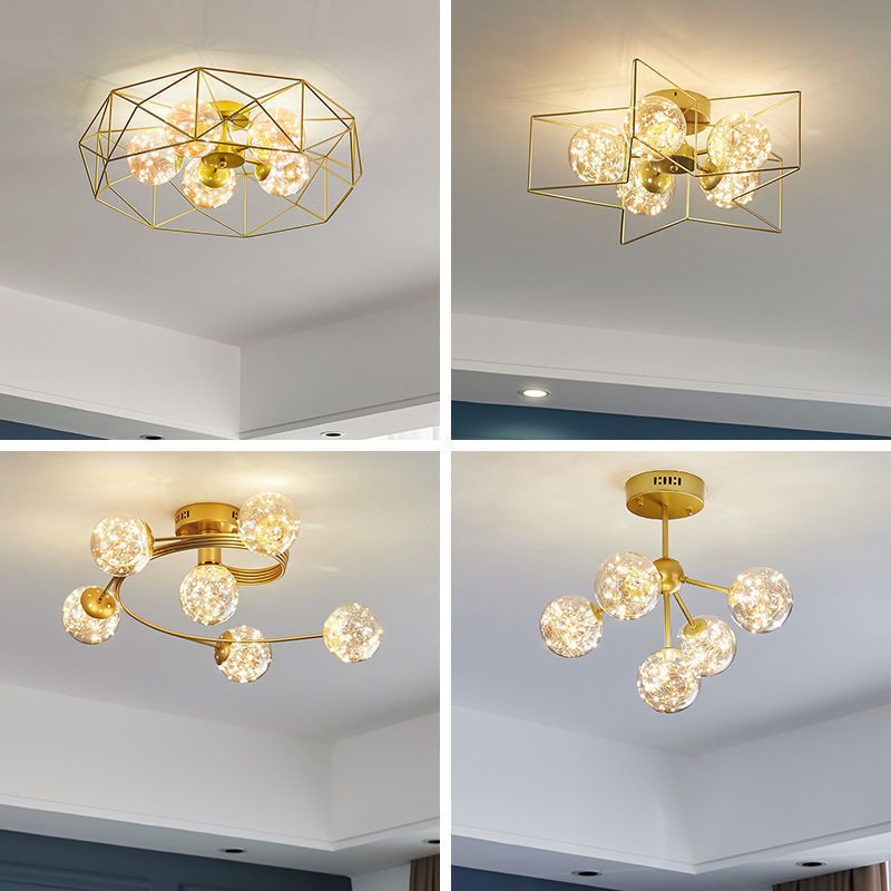 Globe Clear Glass Techo Arexo Nordic Gold Finish LED Semi Flush Light para dormitorio