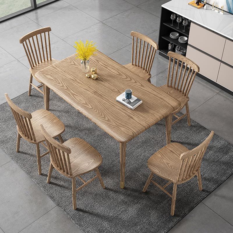 Rectangular Solid Wood Dining Table Modern Natural-brown Furniture with 4 Legs for Home
