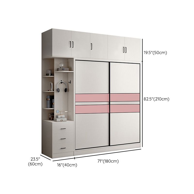 White Colour Wooden Wardrobe Rod Included Wardrobe Wardrobe Closet with Sliding Door