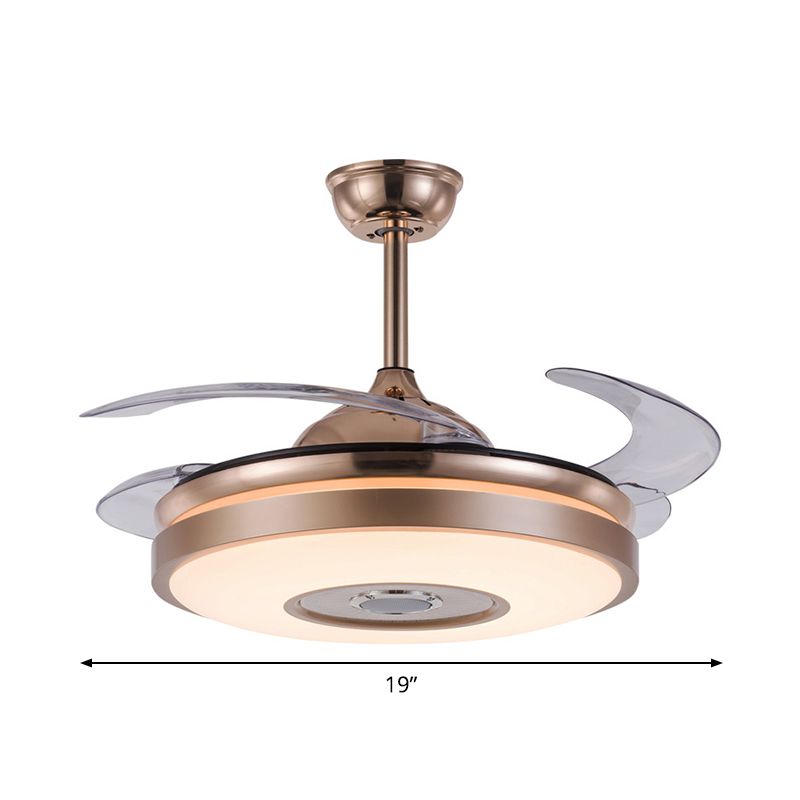Lampada della ventola a ciondolo a 4 lame Circle Simple Acrilico da 19 "Monte semi-flush oro a LED largo