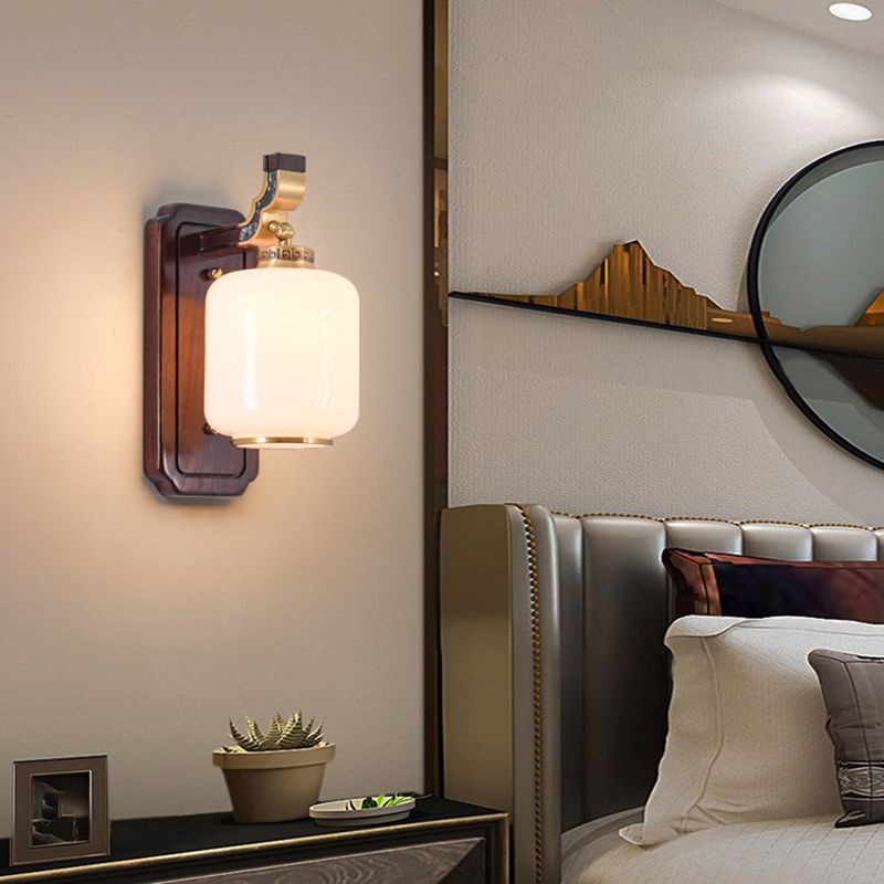 Glass Shade Wall Mounted Light Fixture Modernism Wooden Wall Mounted Sconce