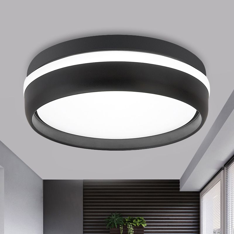 Small Black/Grey Drum Flush Mount Light Simple Integrated LED Acrylic Ceiling Lamp Kit in Warm/White Light