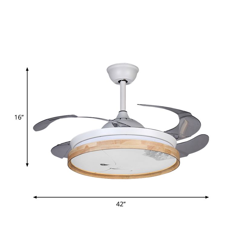 Kreis Deckenlüfter Licht Minimalismus Acrylweiß 4-Blade-LED-Semi-Flush-Halterung mit Holzdetail, 42 "breit