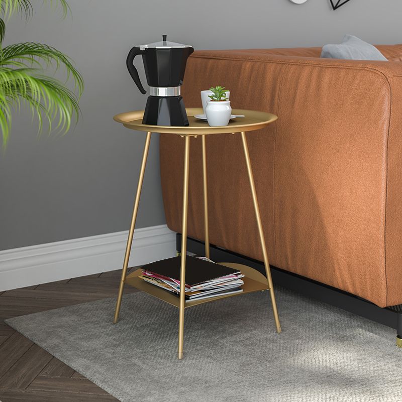 Mid-Century Metal Round Tray Top Side Table 22-inch 4 Legs End Table with Shelf