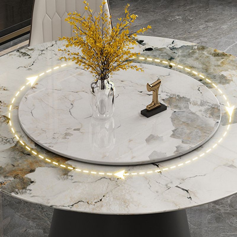 White Round Stone Dining Table Modern Convertible Furniture with Pedestal Base for Home