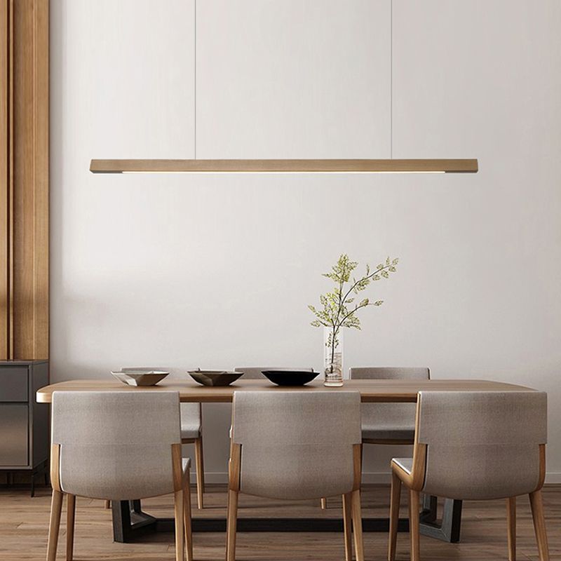 1 Light Linear Island Light Fixtures Modernism Wood Island Pendant Lights for Kitchen