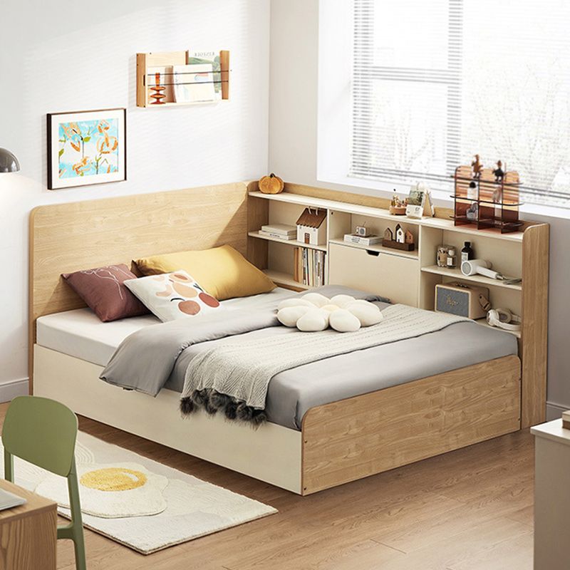 Nordic Natural Solid Wood Bed 39.37" H Bookcase Included Bed Frame with Storage