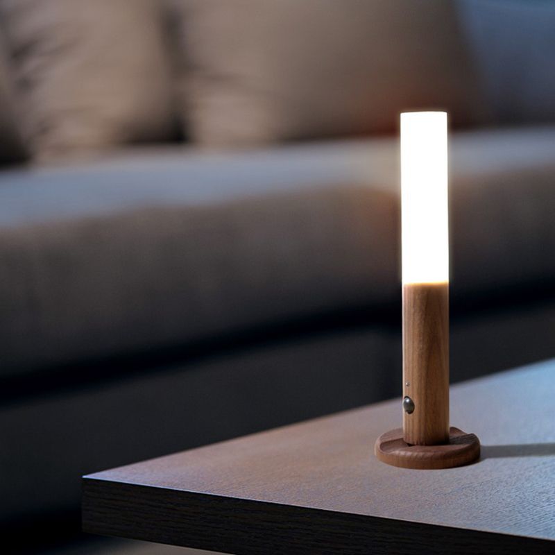 Wood Cylinder Wall Sconce Lighting Modern Style 1 Light Wall Lamps