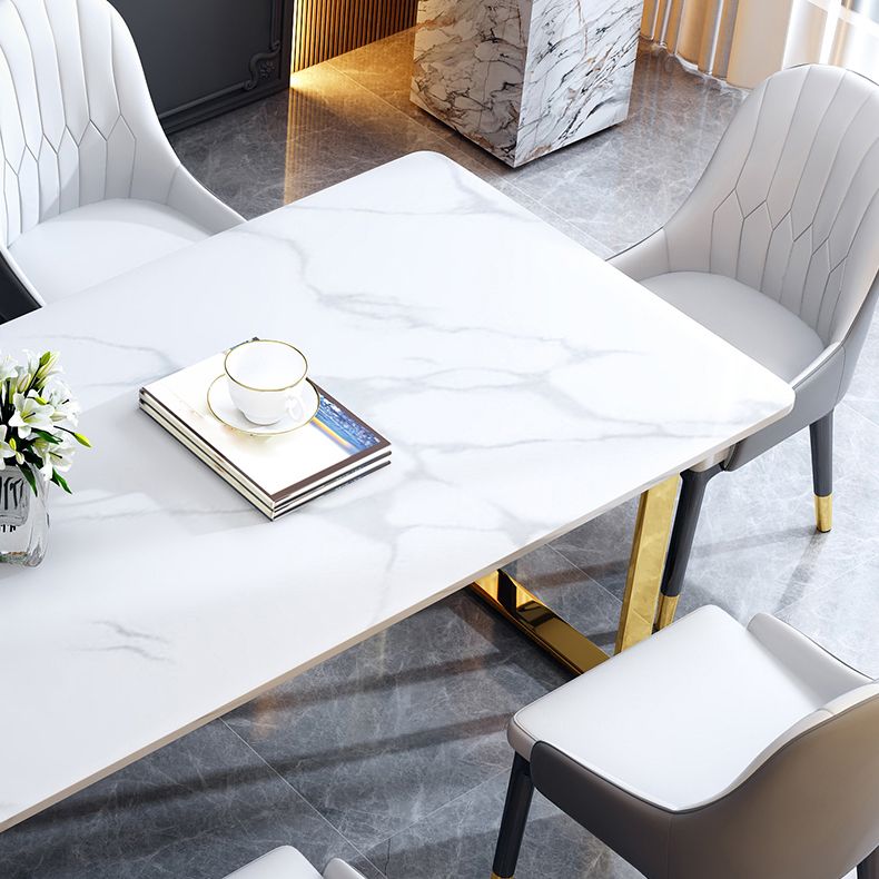 Modern Iron Dinette Set 1/2/5/7 Pieces White Rectangle Sintered Stone Top Dining Table Set