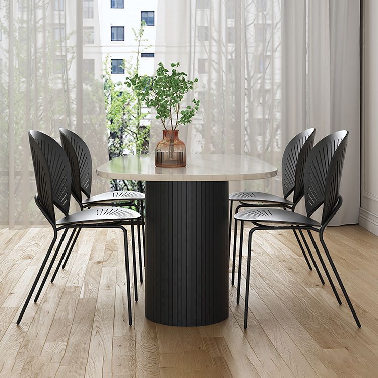 Moderne stijl ovale eettafel dubbele voetstuk eettafel met zwarte poten