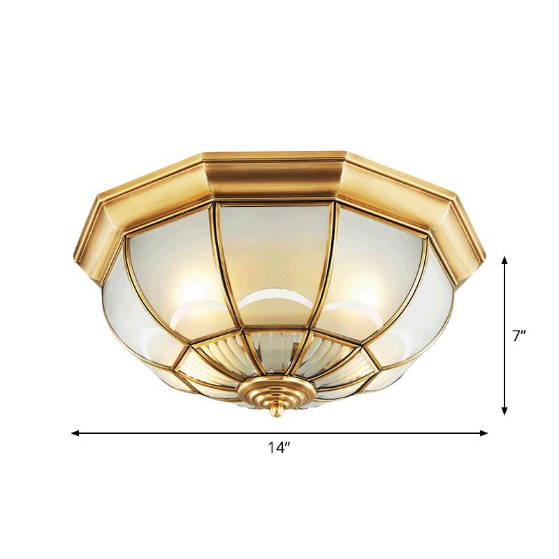 Brass Domed Flushmount Lighting Minimalist Opaque Glass Dining Room Flush Ceiling Light