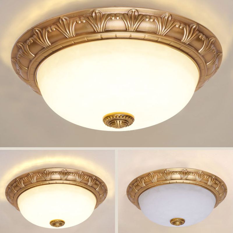 Bowl Flush Mount Light White Glass Traditional Flush Mount Spotlight for Bedroom