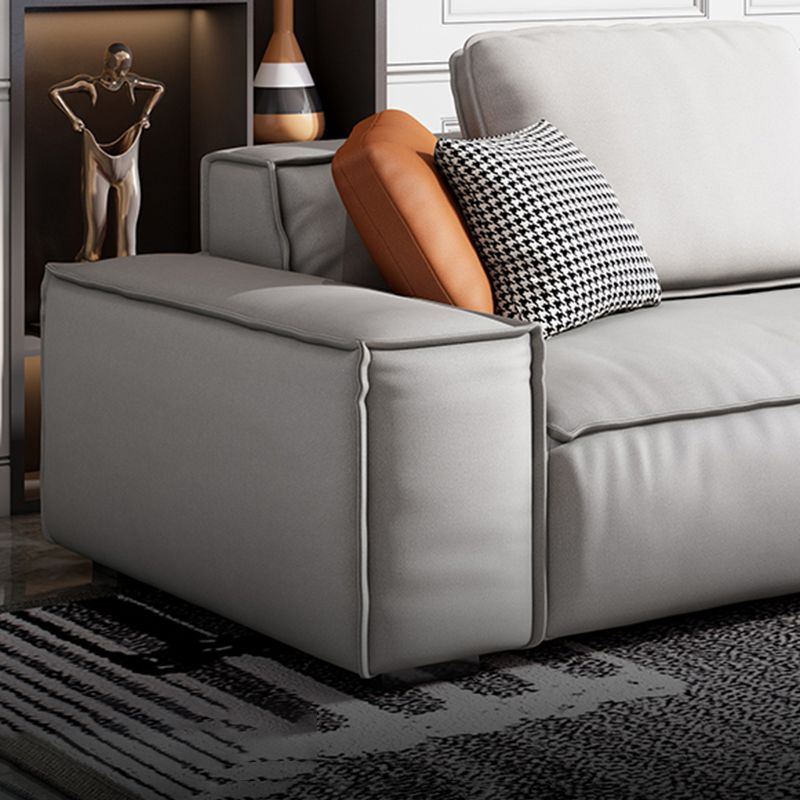 Nordic Faux Leather Sofa Square Arm Sofa with Bolster Pillows